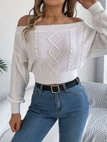 Cable Knit Off-Shoulder Long Sleeve Sweater S-XL