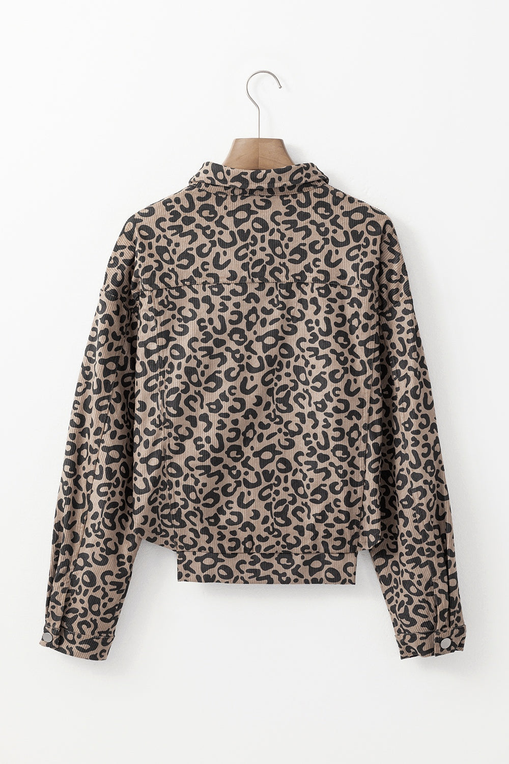 Asymmetrical Hem Collared Neck Leopard Jacket S-XL