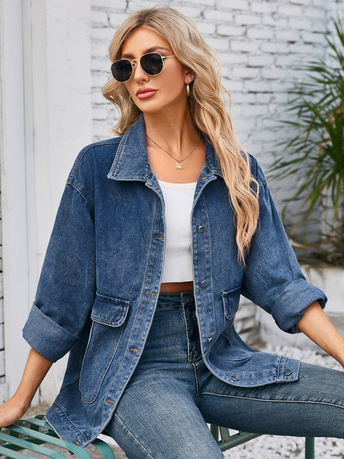 Button Up Long Sleeve Denim Jacket S-XL