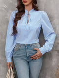 Striped Tie Neck Long Sleeve Blouse S-XL