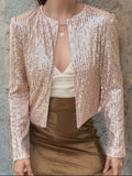 Full Size Sequin Open Front Cropped Jacket S-3XL