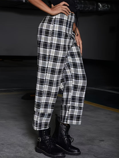 Full Size Plaid High Waist Pants S-3XL