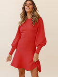 Round Neck Lantern Sleeve Sweater Dress S-2XL