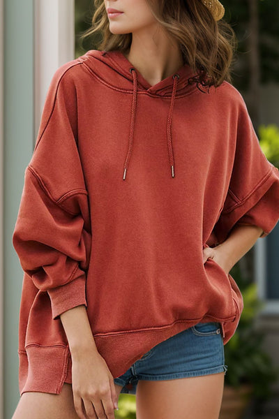 Drawstring Dropped Shoulder Long Sleeve Hoodie S-2XL