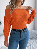 Cable Knit Off-Shoulder Long Sleeve Sweater S-XL