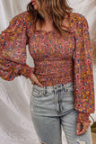 Floral Smocked Lantern Sleeve Blouse M-2XL