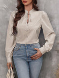 Striped Tie Neck Long Sleeve Blouse S-XL