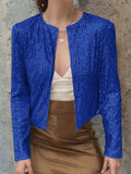 Full Size Sequin Open Front Cropped Jacket S-3XL