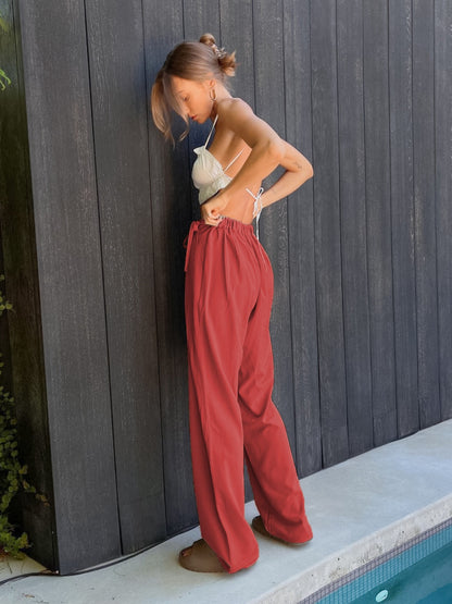 Tied High Waist Wide Leg Pants S-XL