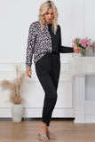 Leopard Round Neck Top and Drawstring Pants Lounge Set S-XL