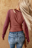 Exposed Seam Contrast Round Neck Long Sleeve T-Shirt S-XL