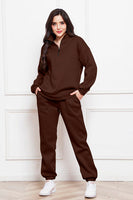 Half Zip Long Sleeve Sweatshirt and Pants Set S-2XL