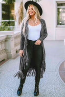 Sweater Fringe Detail Long Sleeve Cardigan S-XL