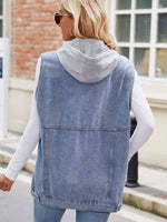 Drawstring Hooded Sleeveless Denim Jacket S-XL