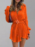 Button Up Dropped Shoulder Shirt Dress S-XL