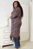 Double Take Full Size Multicolored Open Front Fringe Hem Cardigan S-3XL