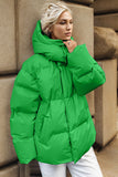 Pocketed Zip Up Hooded Puffer Coat S-L