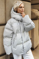 Pocketed Zip Up Hooded Puffer Coat S-L