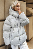 Pocketed Zip Up Hooded Puffer Coat S-L