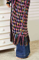 Double Take Full Size Multicolored Open Front Fringe Hem Cardigan S-3XL