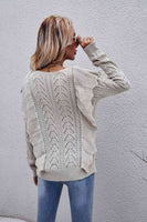 Openwork Round Neck Ruffled Sweater S-XL