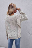 Openwork Round Neck Ruffled Sweater S-XL