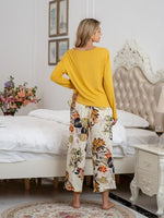 Pajamas Round Neck Top and Printed Pants Lounge Set S-XL