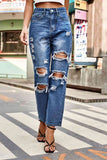 Distressed Buttoned Jeans with Pockets S-2XL