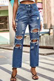 Distressed Buttoned Jeans with Pockets S-2XL