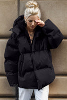 Pocketed Zip Up Hooded Puffer Coat S-L