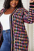 Double Take Full Size Multicolored Open Front Fringe Hem Cardigan S-3XL