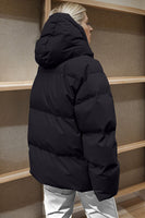 Pocketed Zip Up Hooded Puffer Coat S-L