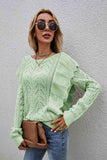 Openwork Round Neck Ruffled Sweater S-XL