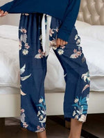 Pajamas Round Neck Top and Printed Pants Lounge Set S-XL