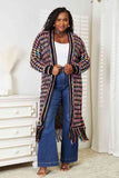 Double Take Full Size Multicolored Open Front Fringe Hem Cardigan S-3XL