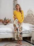 Pajamas Round Neck Top and Printed Pants Lounge Set S-XL