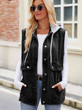 Drawstring Hooded Sleeveless Denim Jacket S-XL