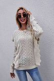 Openwork Round Neck Ruffled Sweater S-XL