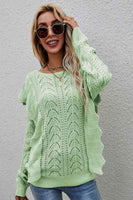 Openwork Round Neck Ruffled Sweater S-XL