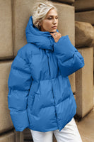 Pocketed Zip Up Hooded Puffer Coat S-L