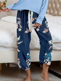 Pajamas Round Neck Top and Printed Pants Lounge Set S-XL