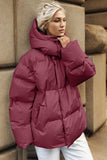 Pocketed Zip Up Hooded Puffer Coat S-L