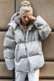 Pocketed Zip Up Hooded Puffer Coat S-L