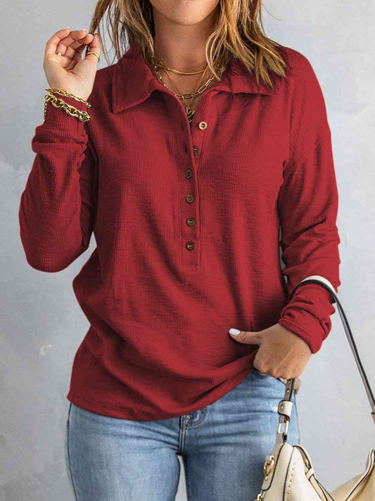 Collared Neck Half Button Top S-XL