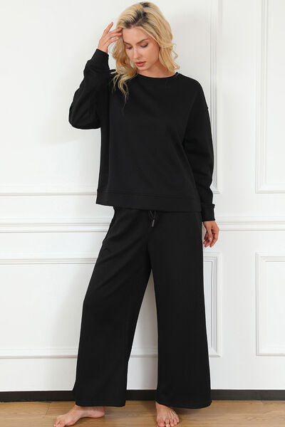 US Double Take Long Sleeve Top and Drawstring Pants Set S-3XL