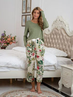 Pajamas Round Neck Top and Printed Pants Lounge Set S-XL