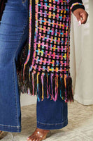 Double Take Full Size Multicolored Open Front Fringe Hem Cardigan S-3XL