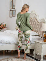 Pajamas Round Neck Top and Printed Pants Lounge Set S-XL