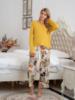 Pajamas Round Neck Top and Printed Pants Lounge Set S-XL