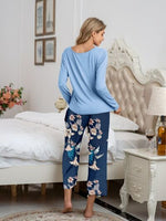 Pajamas Round Neck Top and Printed Pants Lounge Set S-XL